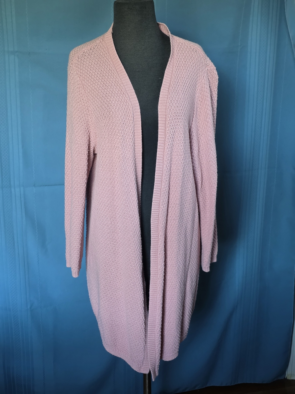 Westport Pink Waffle Knit Open Front Duster Cardigan Sweater Woman Plus 1X